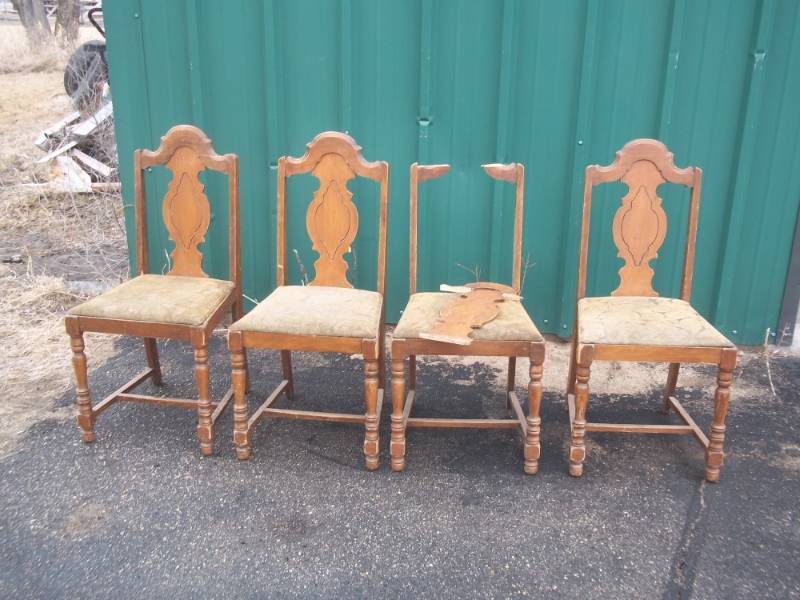 Set of 4 wood table chairs (one broken) restoration and repair