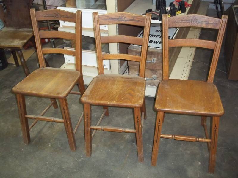 3 Vintage Wooden Chairs with painting