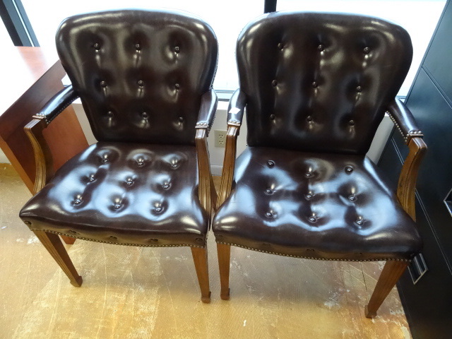 2 Leather Wood Framed Side Chairs