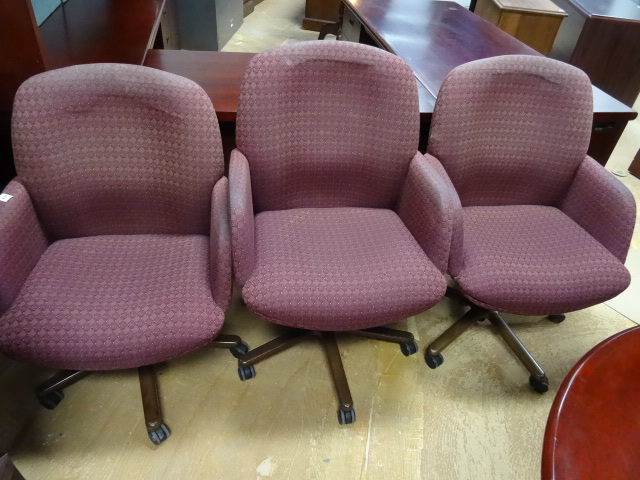 3 Matching Cushioned Chairs on Wheels