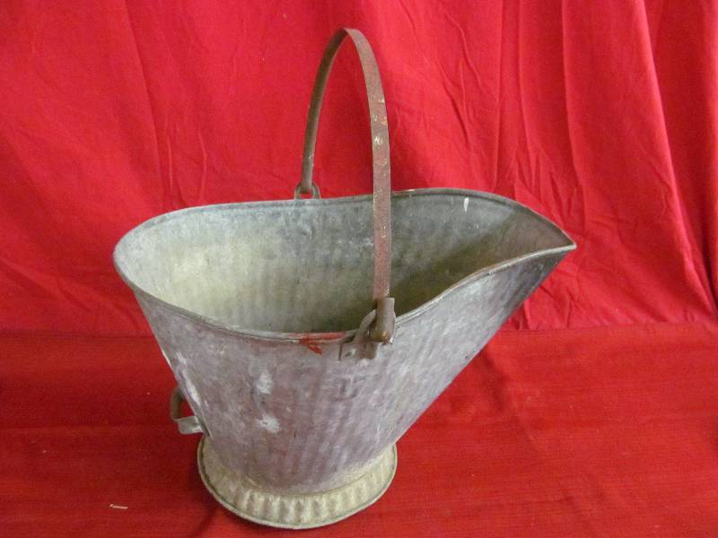 lot 93 image: vintage galvanized ash coal bucket