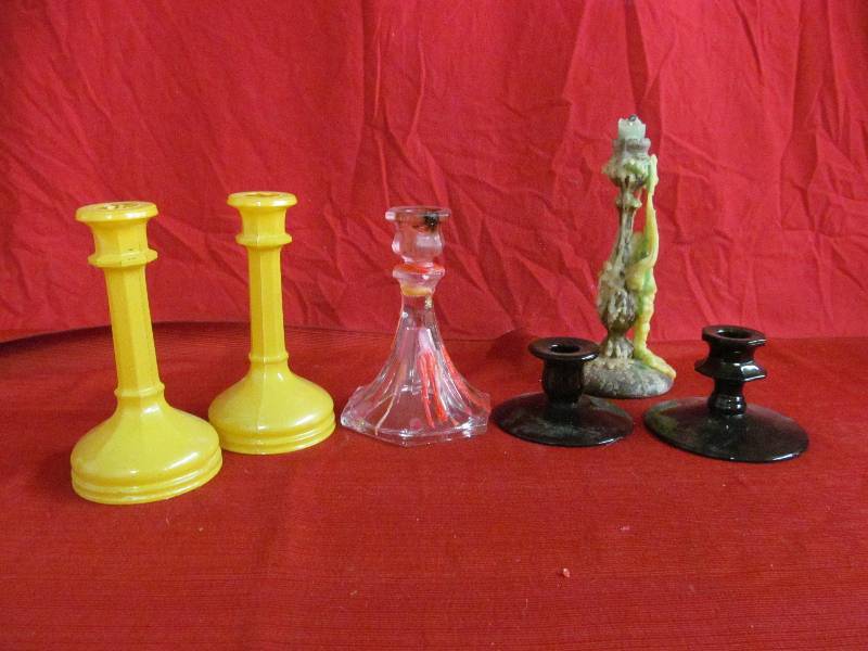 lot 129 image: vintage candlestick holders