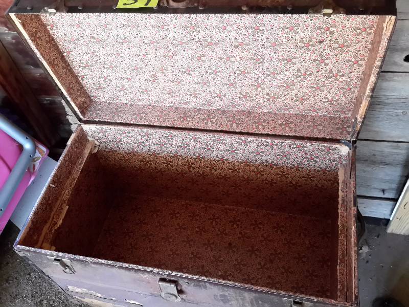 Vintage Metal Steamer Trunk with inside box