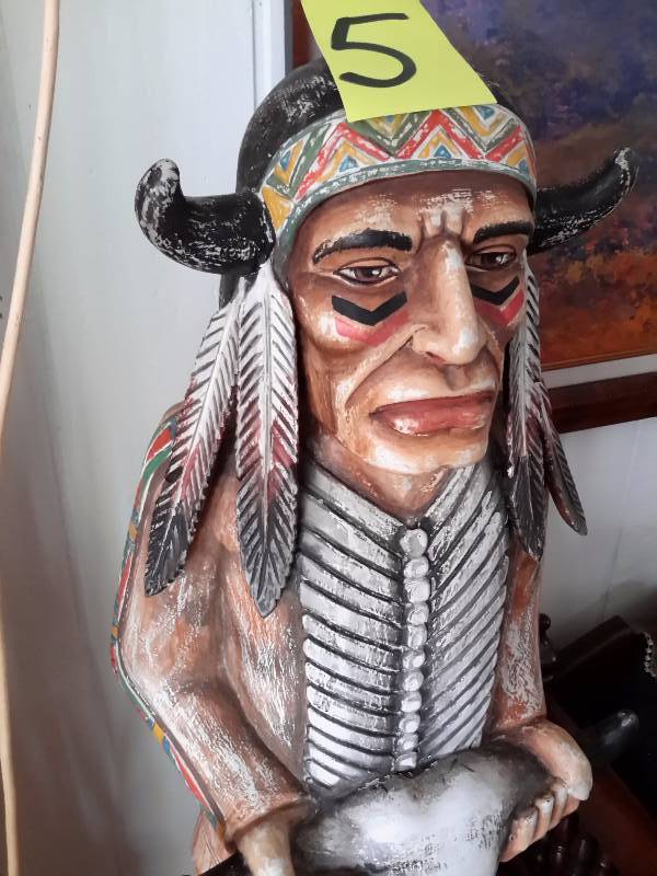 Buffalo Ceremonial Indian Chief Folk Art Carving