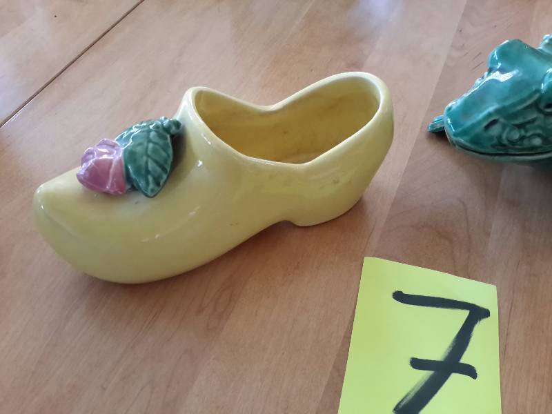3 McCoy, Character, Theme vases.  Dutch Shoe, Frog, Bird Bath