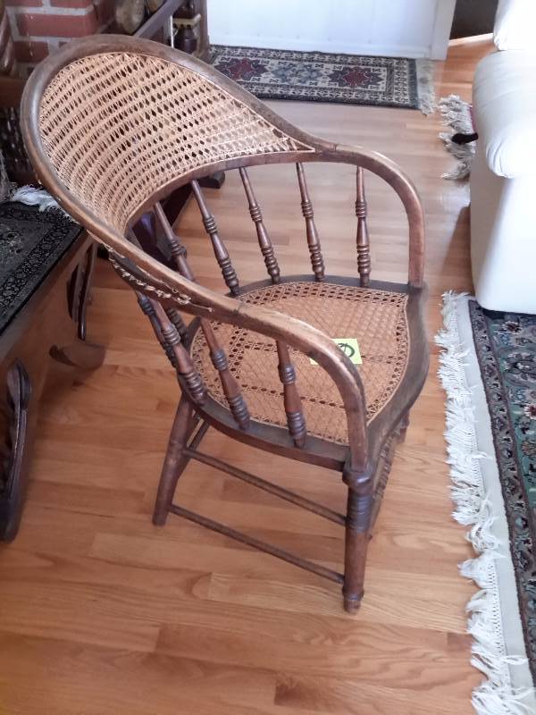 Antique Hoop Bent Wood back, Caned Chair