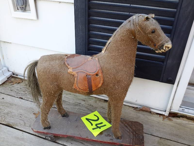 Antique Childs Pull Toy Horse on wheeled platform.. From 1898