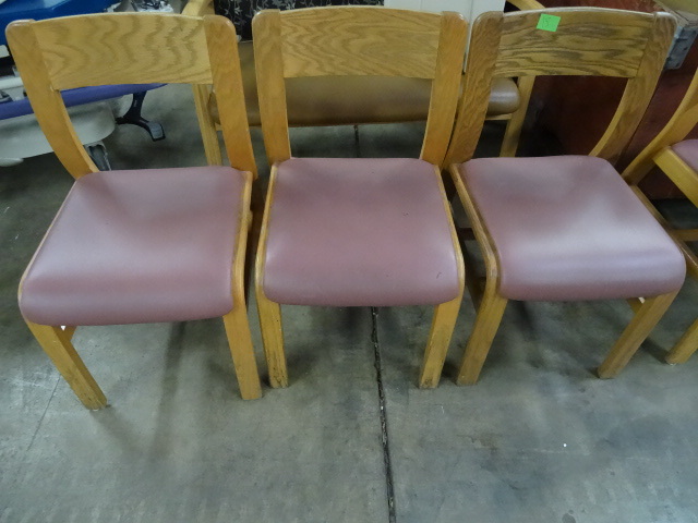 3 hospital wood framed side chairs