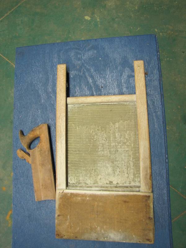 Vintage Glass & Wooden Wash Board