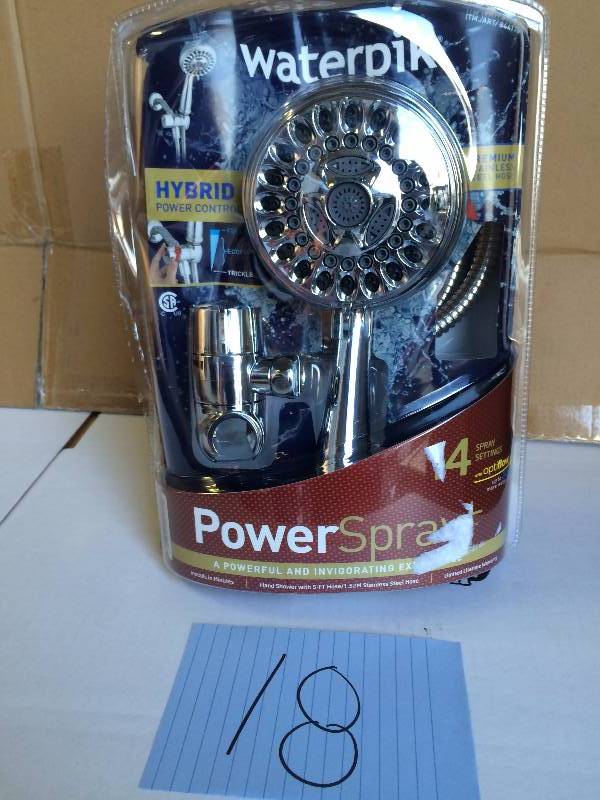 lot 18 image: Waterpik Power Spray ShowerHead 14 Mode Spray Settings Hand Held Shower Head with Optiflow PowerSpray Plus