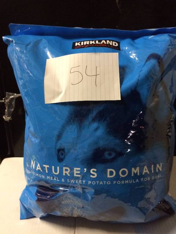 lot 54 image: Kirkland Natures Domai Dog Food open bag