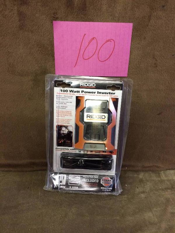 lot 100 image: Ridgid 100 Watt Power Inverter New