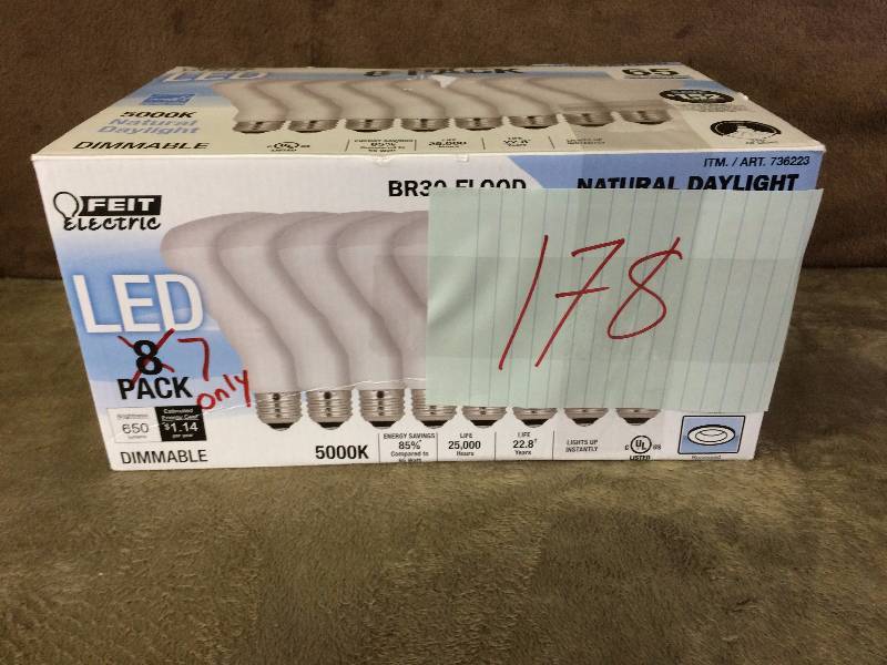 lot 178 image: Feit Electric LED BR30 Flood 7 Pack