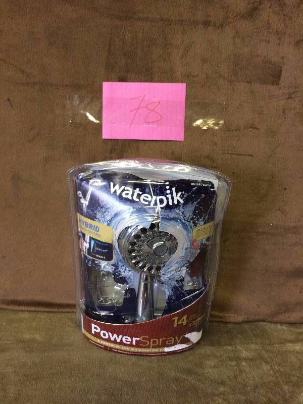 lot 78 image: Waterpik Power Spray ShowerHead 14 Mode Spray Settings Hand Held Shower Head with Optiflow PowerSpray Plus