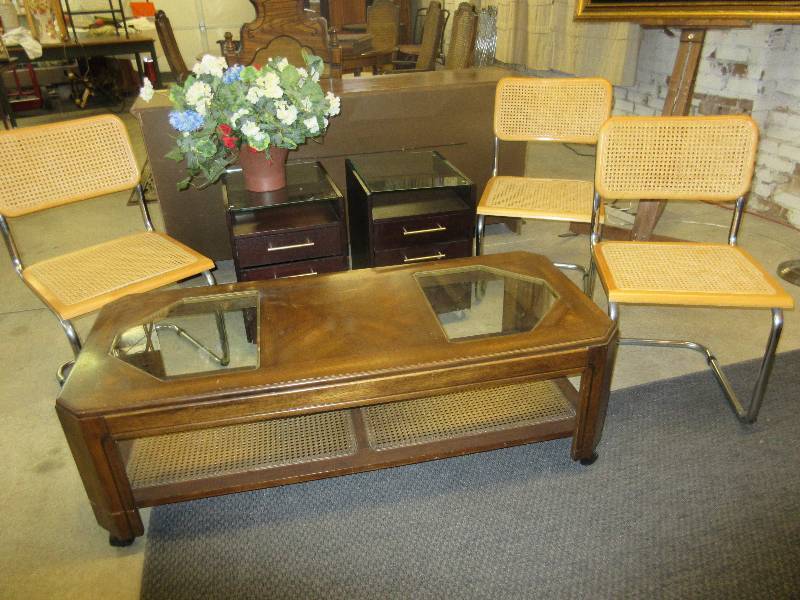 Rattan Chairs & Coffee Table & Glass Top End Tables