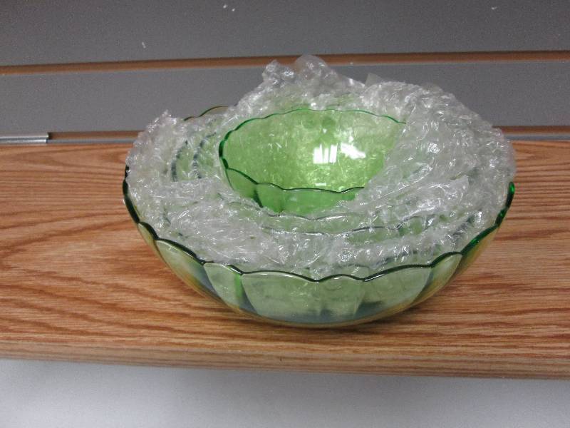 5 pc ruffled green glass bowls set...