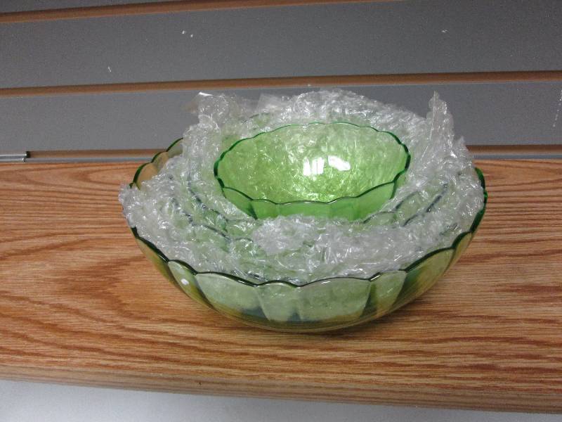 5 pc ruffled green glass bowls set...