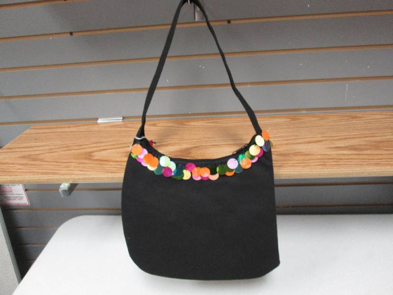 Black fabric zip spangled purse...