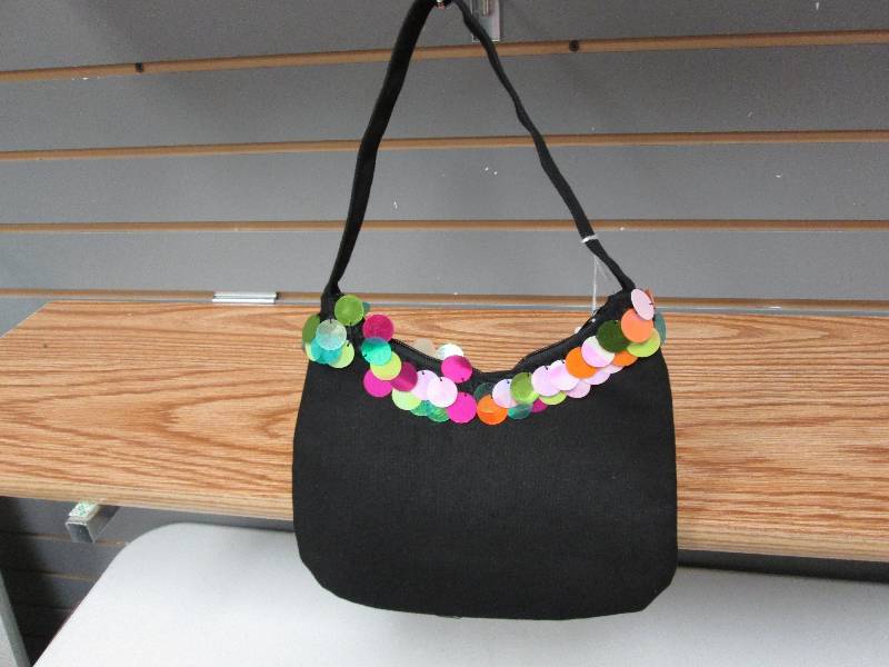 Black fabric zip spangled purse - s...
