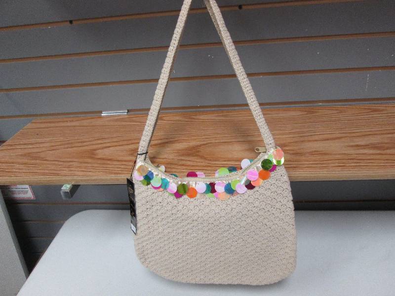 Tan woven zip spangled purse...