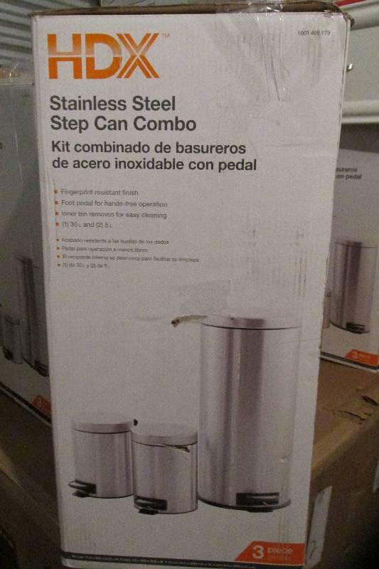 lot 14 image: Set of 3 stainless steel trash cans...