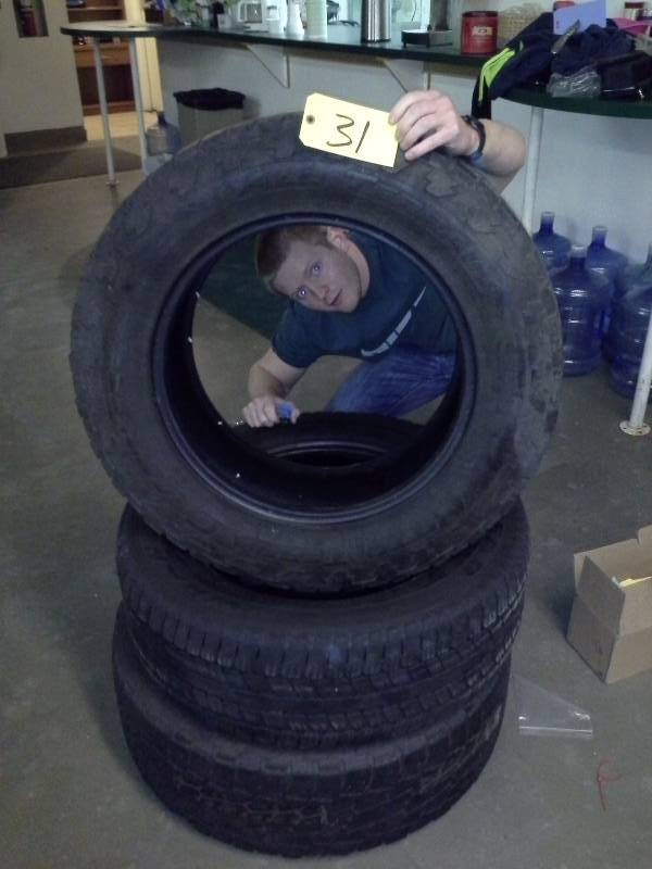 Tires, mismatched.