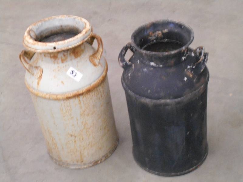 lot 53 image: (2) Vintage Steel Milk Cans ...