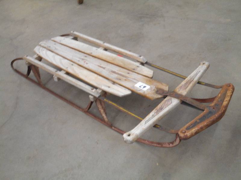 lot 67 image: Vintage Steel-Framed Snow Sled...