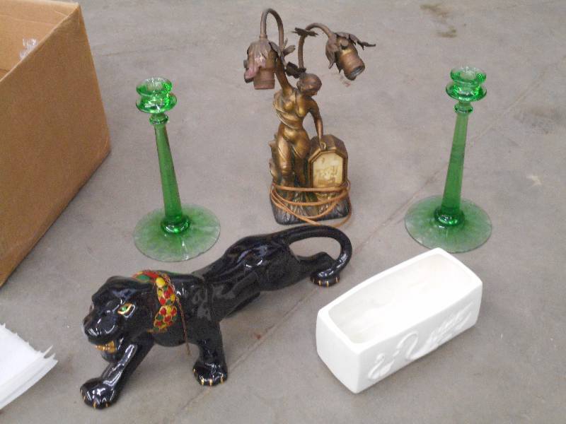 lot 78 image: Lot Of (2) Glass Candle Sticks, (1...