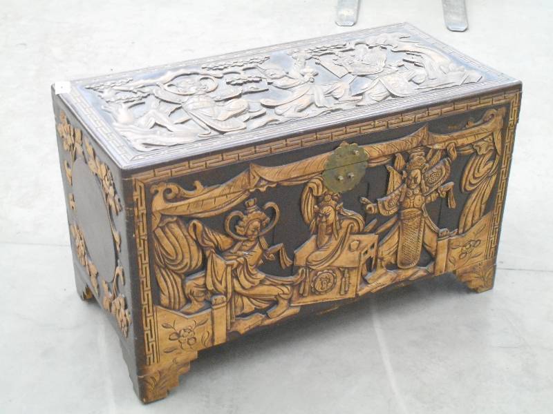 lot 114 image: Vintage Asian Hand-Carved Chest, 39...