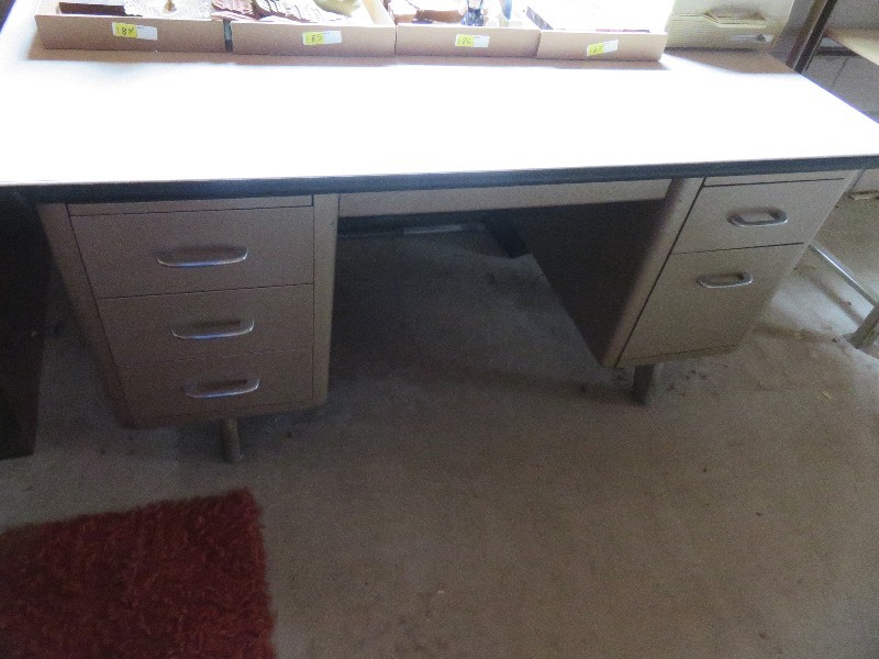 Metal desk and file cabinet