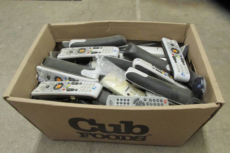 lot 69 image: Box filled with various remote cont...
