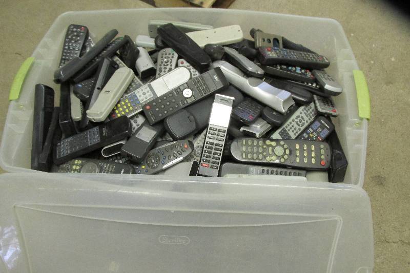 lot 72 image: Box filled with various remote cont...