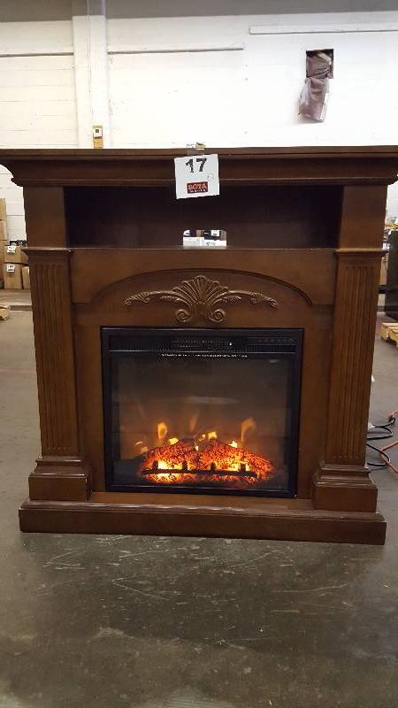 Walnut Fireplace Mantel with Electric Heater Insert and Remote