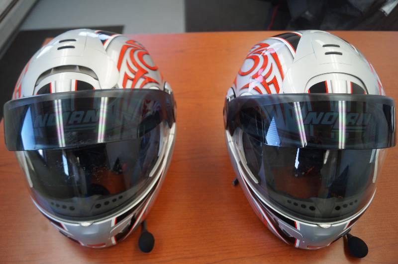 2 Nolan Motorcycle Helmets w Radio Headsets