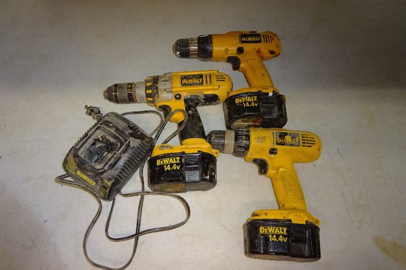 lot 21 image: 14.4 volt Dewalt 38 drill with batteries lot of 2 works