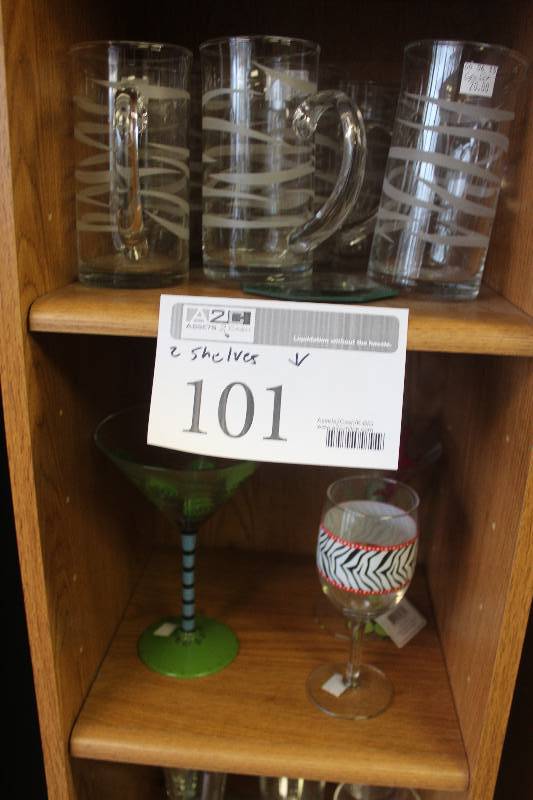 lot 101 image: 2-Shelf Lot of Miscellaneous Glassware