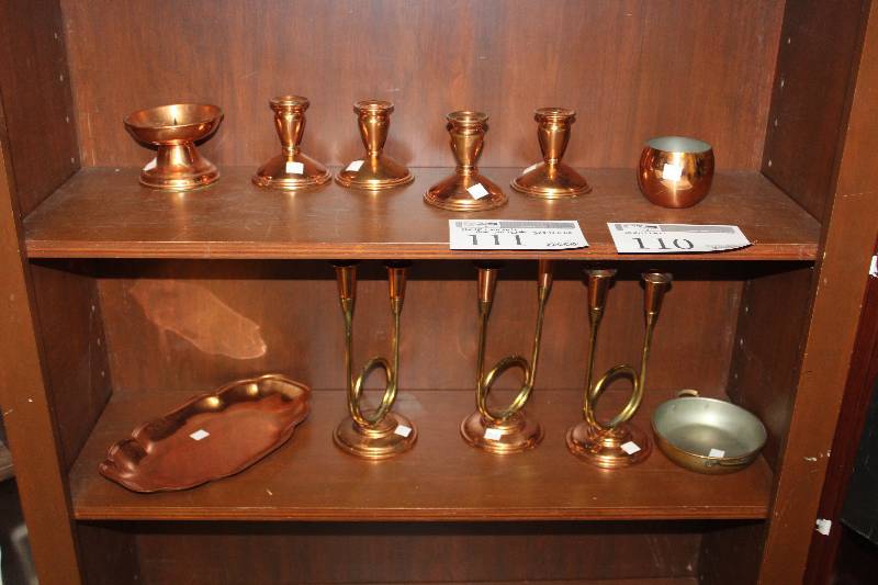 lot 110 image: Shelf Lot of Candle Holders, Serving Trays