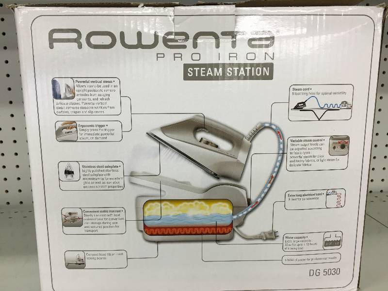 lot 21 image: Rowenta DG5030 Pro Iron Steam Iron Station with Stainless Steel Soleplate, 1750-Watt, Grey  retail $259
