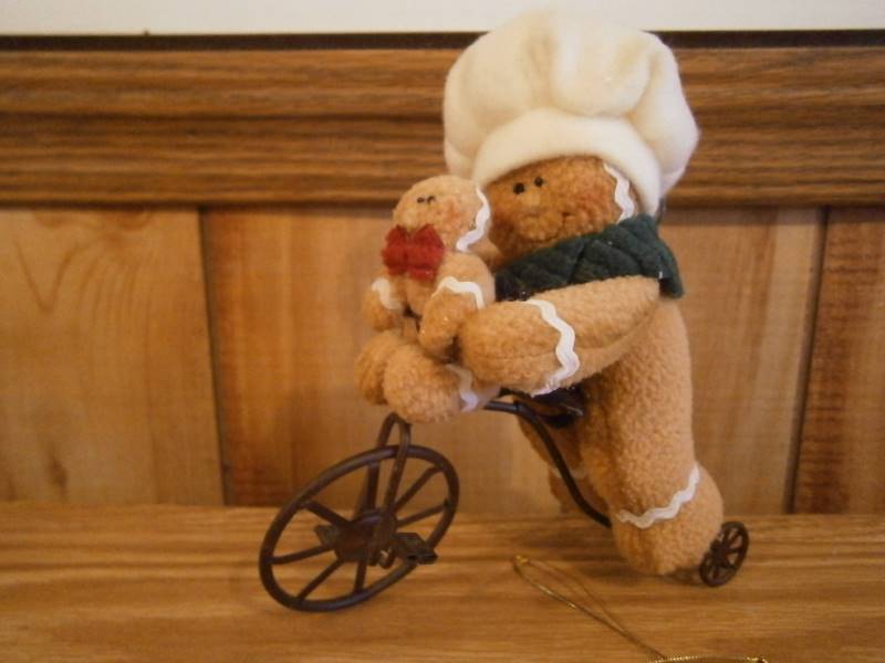 Ginger Bread Man on Trike & 3 Ornaments