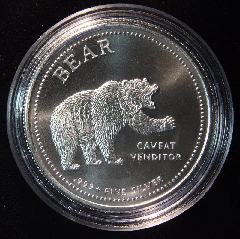 1 TROY OZ. .999 FINE SILVER BULLS & BEARS IN AIRTITE HOLDER
