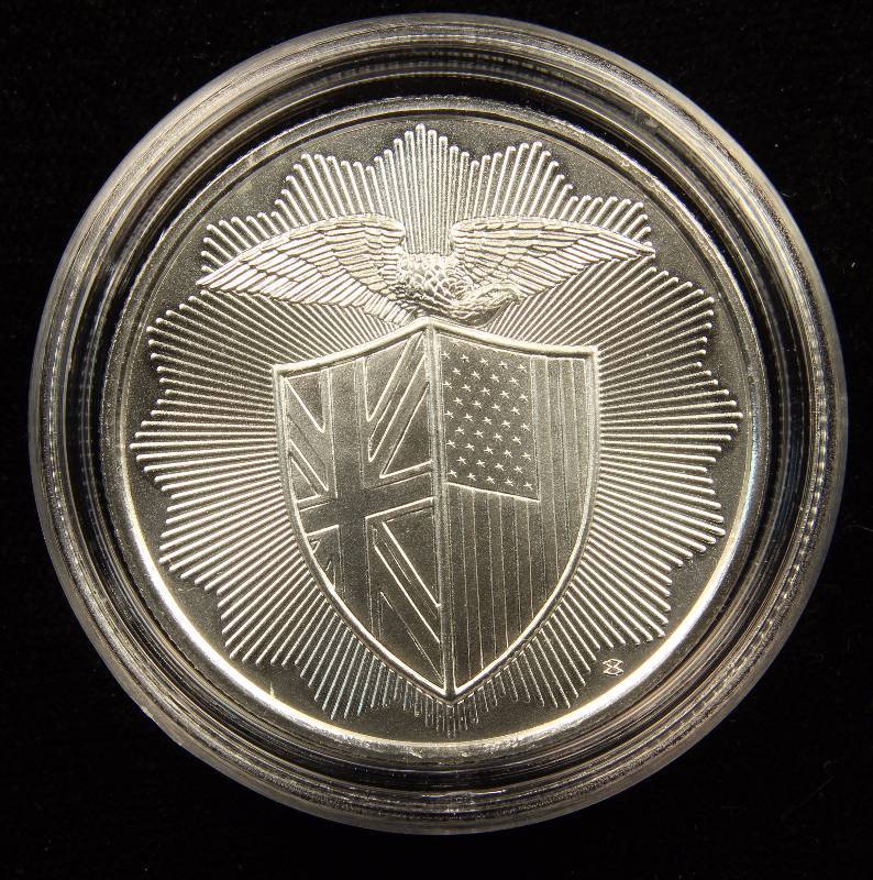 1 TROY OZ. .999 FINE SILVER ROUND SHIELD DESIGN ROYAL MINT REFINERY