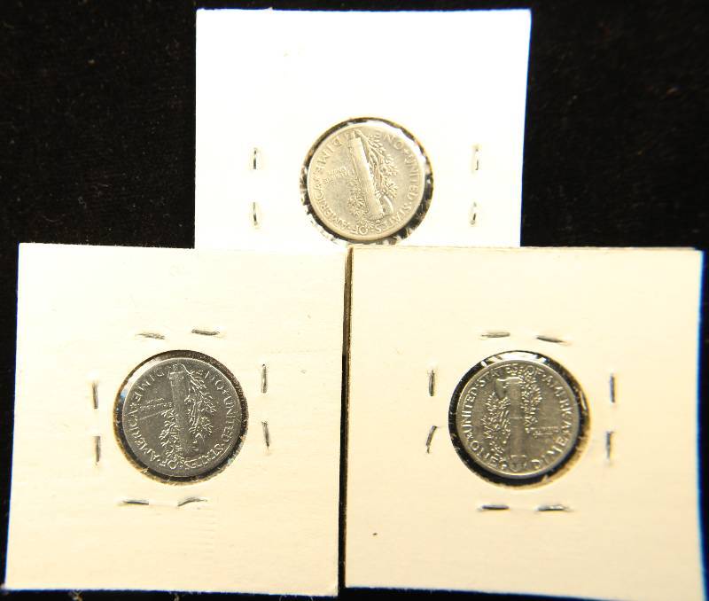 LOT OF 3 MERCURY SILVER DIMES 1943 1941-S 1936
