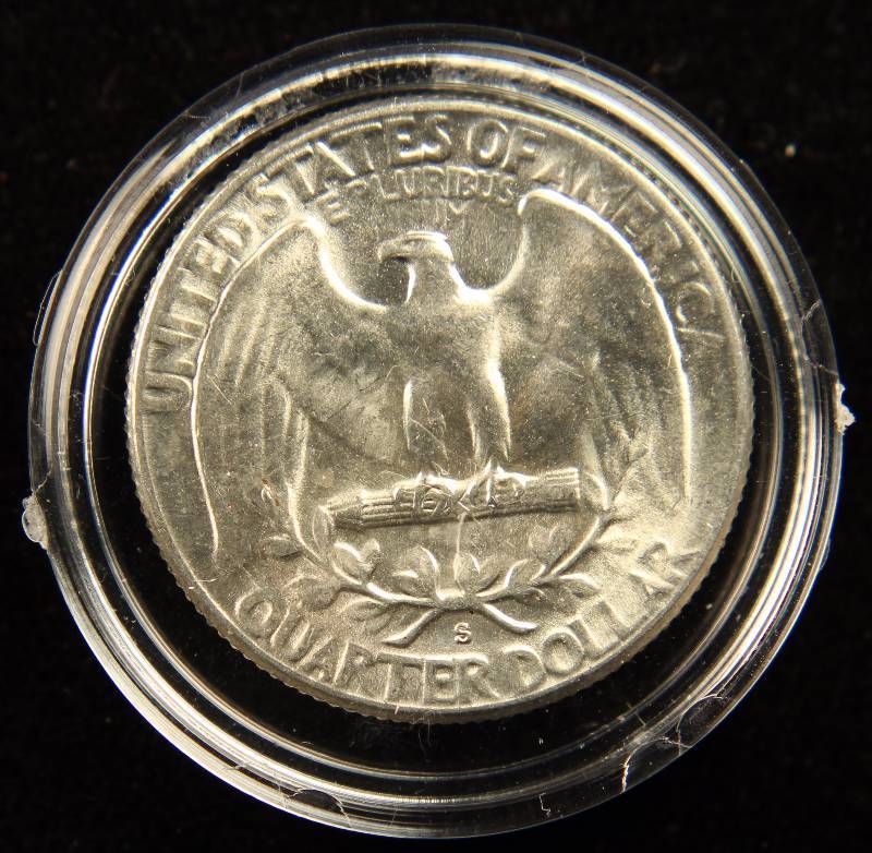 1954-S WASHINGTON SILVER QUARTER AU IN AIRTITE HOLDER
