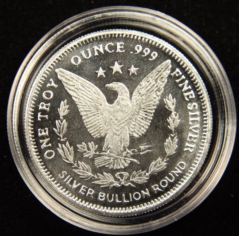 1 TROY Oz. .999 FINE SILVER ROUND MORGAN DOLLAR DESIGN IN AIRTITE HOLDER