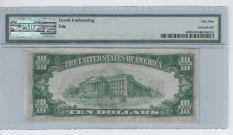 SERIES 1934A NORTH AFRICA 10 DOLLAR SILVER CERTIFICATE YELLOW SEAL GRADED AU 55 BY PMG