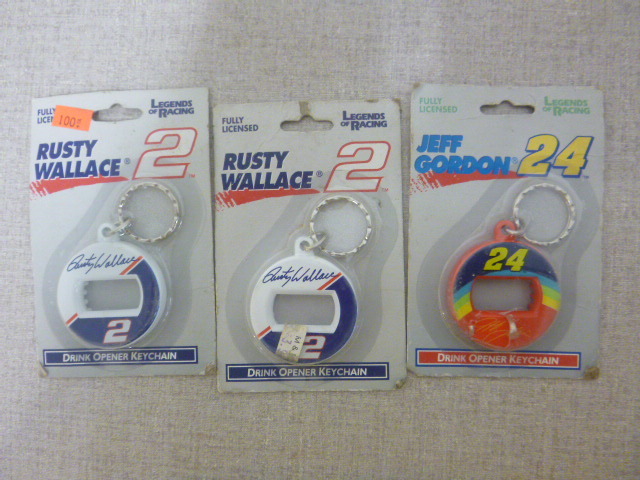 lot 52 image: 3 NASCAR Key Chain Bottle Openers