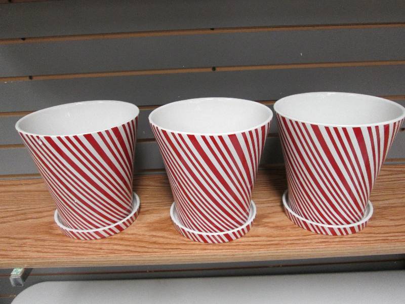 Lot of 3 8 inch candy striped cera...