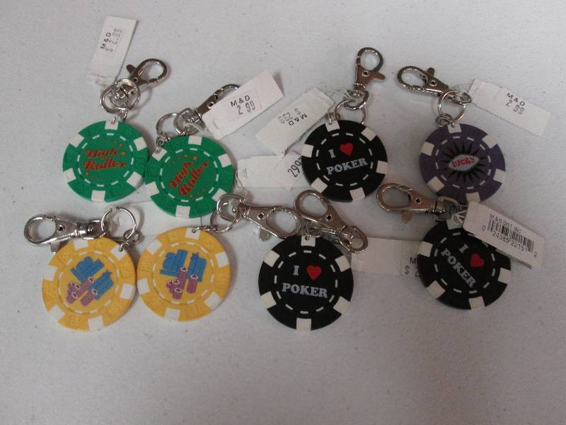 Lot of 8 assorted poker chip key ch...