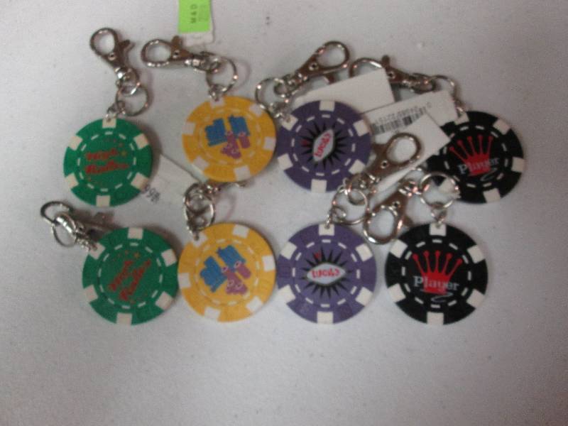 Lot of 8 assorted poker chip key ch...